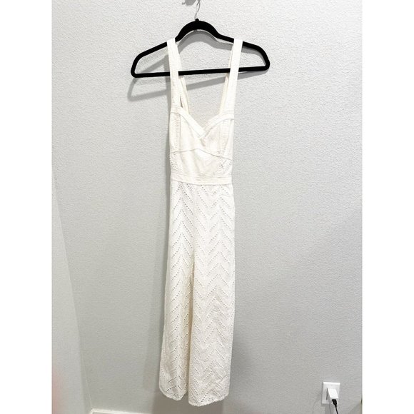 Anthropologie Ett:twa Womens Alice Eyelet Jumpsuit Embroidered White Size 6 - Picture 6 of 14